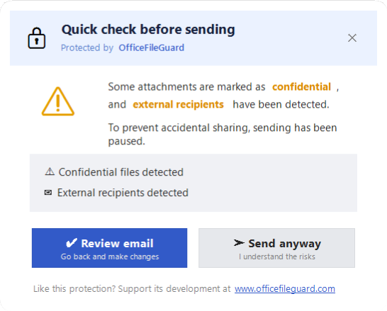 OfficeFileGuard warning popup